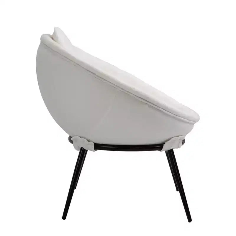 Modern Art-Inspired Cup-Shaped Accent Lounge Chair, White with Iron Legs