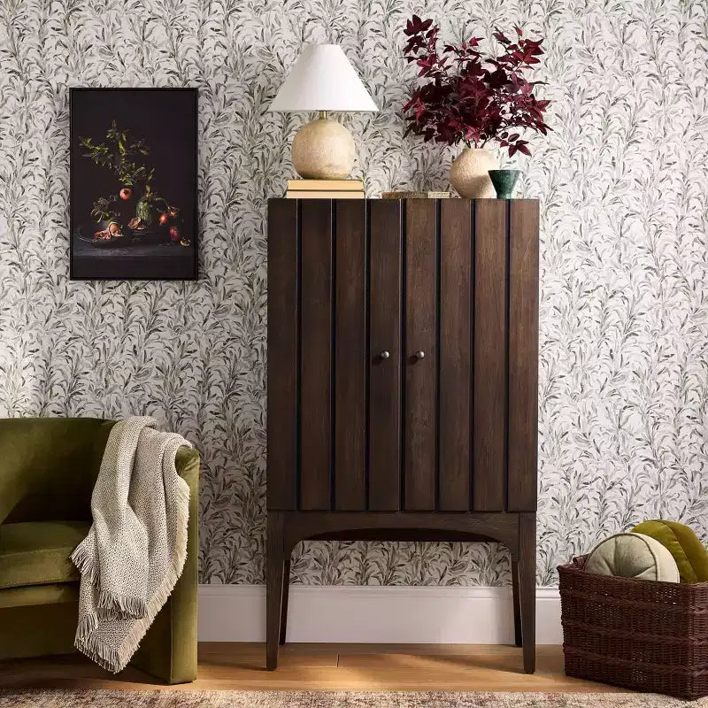 Arched Fluted Cabinet, Dark Brown, 2 Doors with 2 Interior Shelves