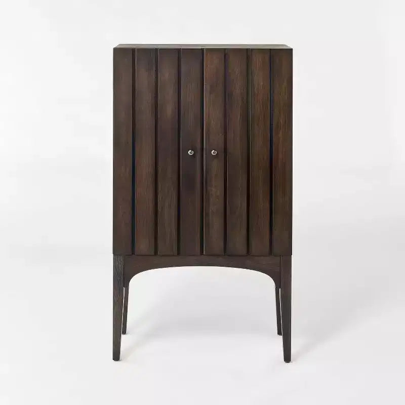 Arched Fluted Cabinet, Dark Brown, 2 Doors with 2 Interior Shelves