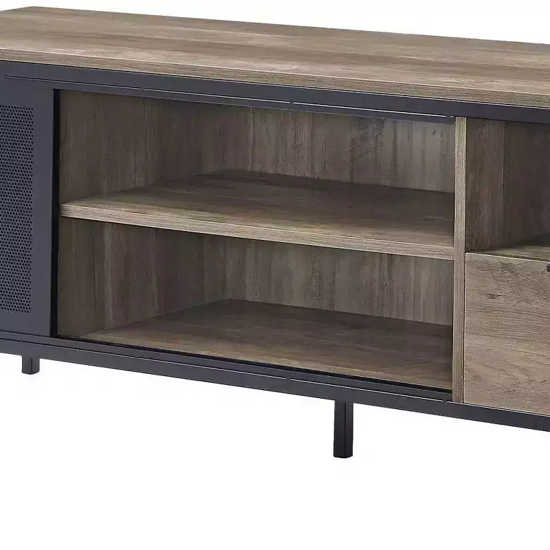 TV Stand for TVs up to 50", Rustic Oak and Black Finish, 1 Drawer and 3 Storage Compartments
