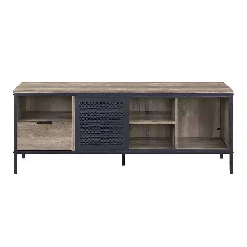 TV Stand for TVs up to 50", Rustic Oak and Black Finish, 1 Drawer and 3 Storage Compartments