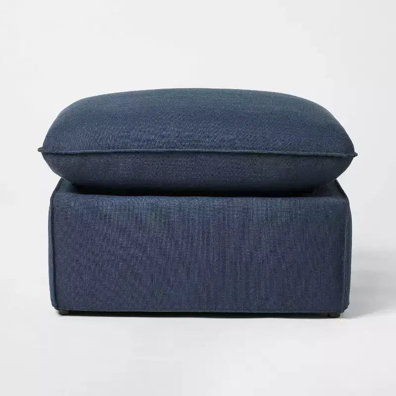Padded Slipcover Ottoman, Blue, Square