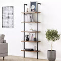 72.5" Industrial 5-Tier Ladder Bookshelf, Metal Frame with Oak-Laminate Shelves, Brown