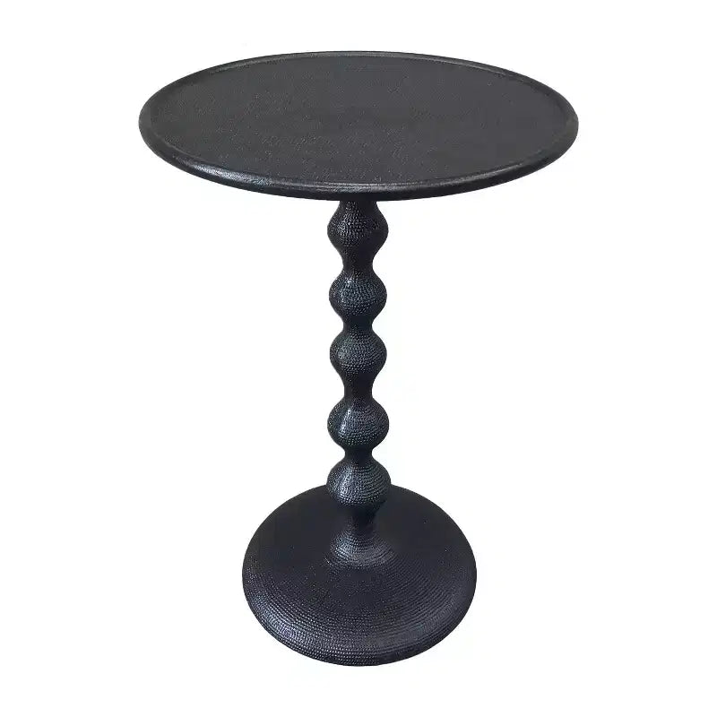 22" Round Side End Table, Cast Aluminum with Hammered Texture, Black