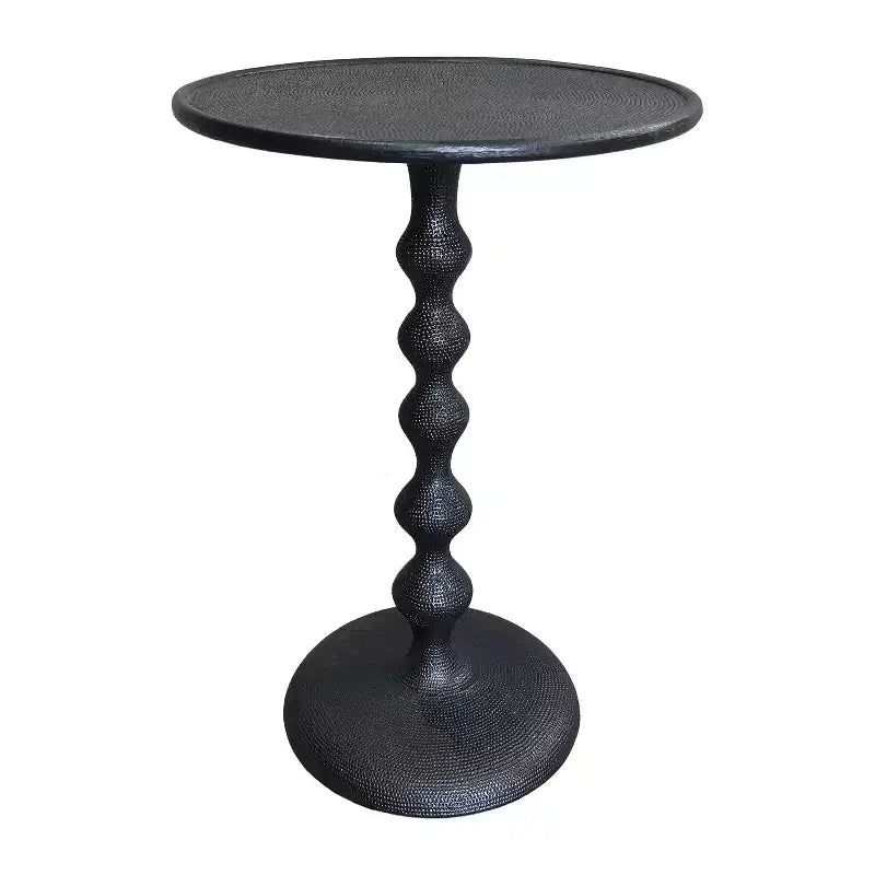 22" Round Side End Table, Cast Aluminum with Hammered Texture, Black