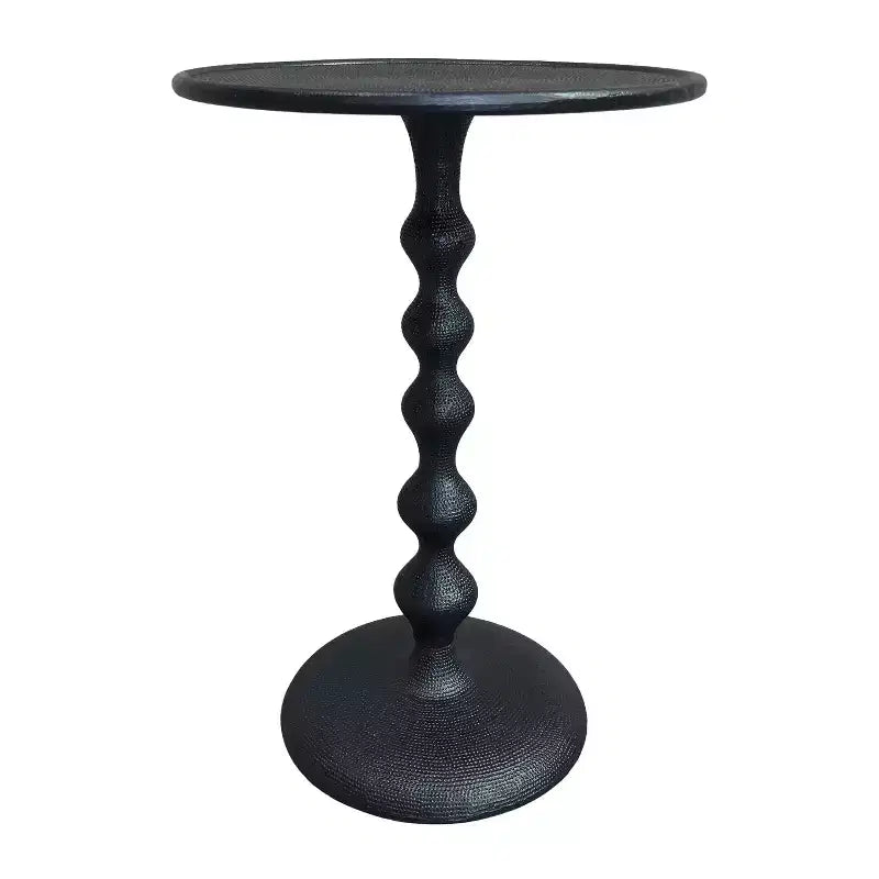 22" Round Side End Table, Cast Aluminum with Hammered Texture, Black
