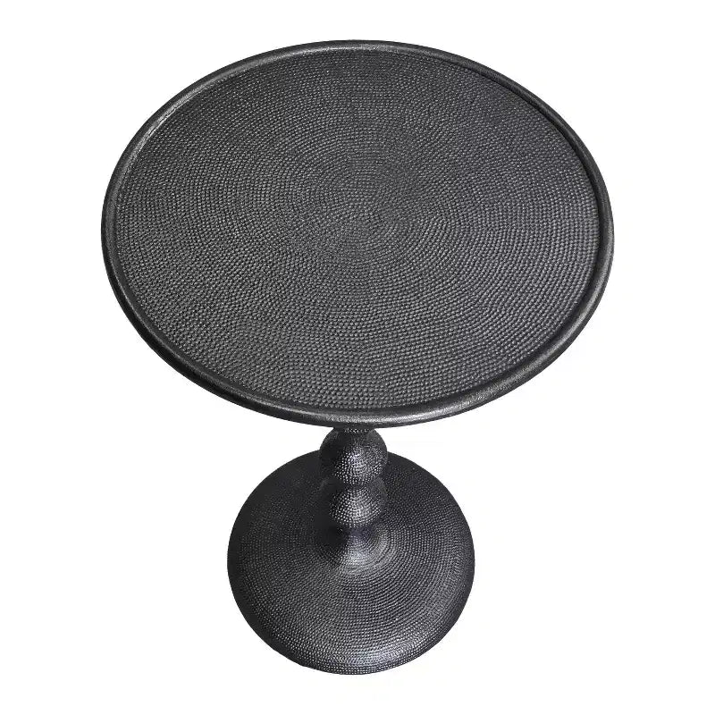 22" Round Side End Table, Cast Aluminum with Hammered Texture, Black
