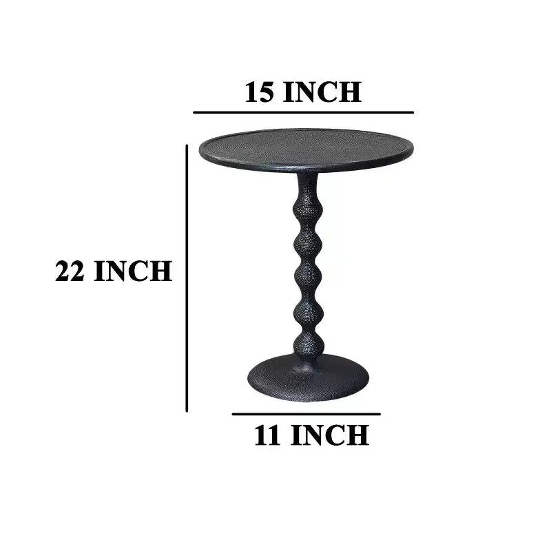 22" Round Side End Table, Cast Aluminum with Hammered Texture, Black