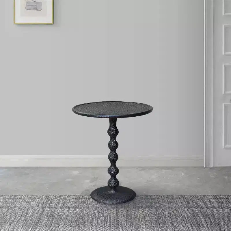 22" Round Side End Table, Cast Aluminum with Hammered Texture, Black