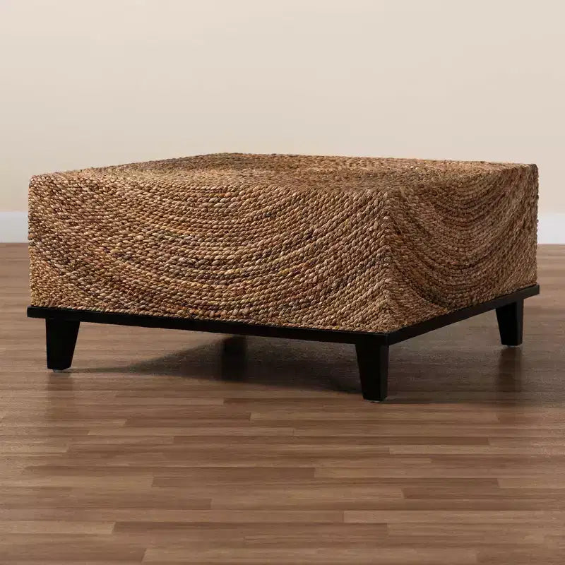 Bohemian Square Coffee Table, Natural Seagrass and Espresso Brown