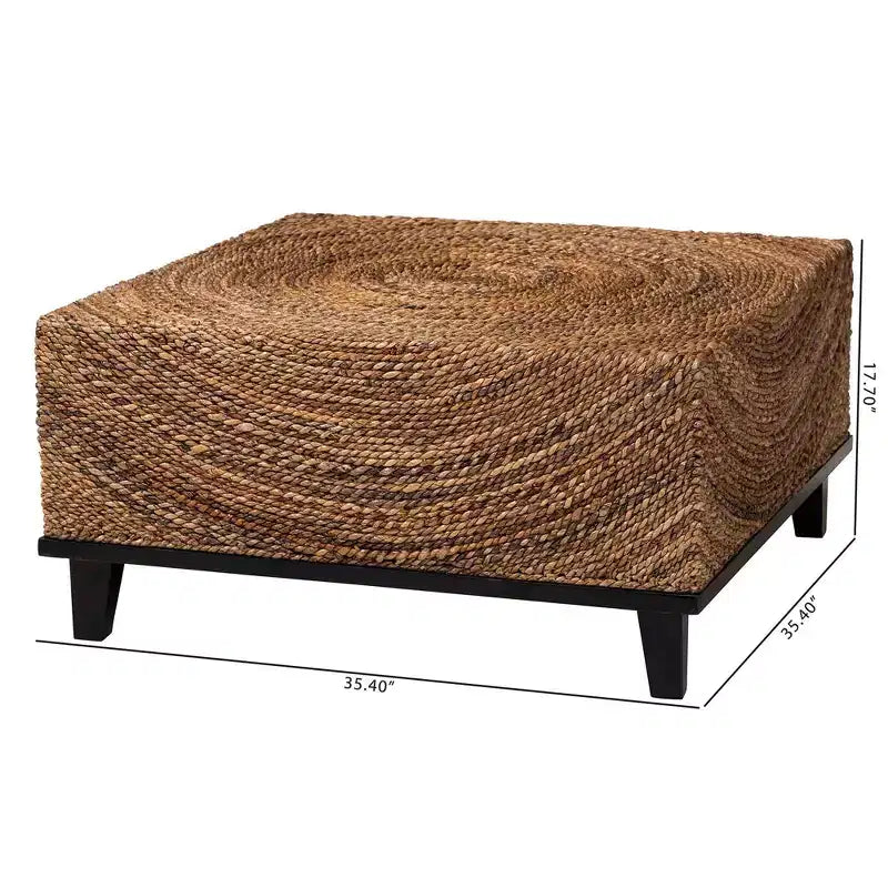 Bohemian Square Coffee Table, Natural Seagrass and Espresso Brown