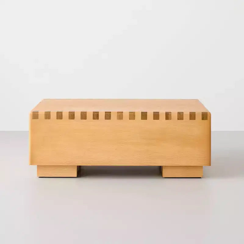 Coffee Table, Natural Light Brown Poplar Wood with Soft-Edge Design