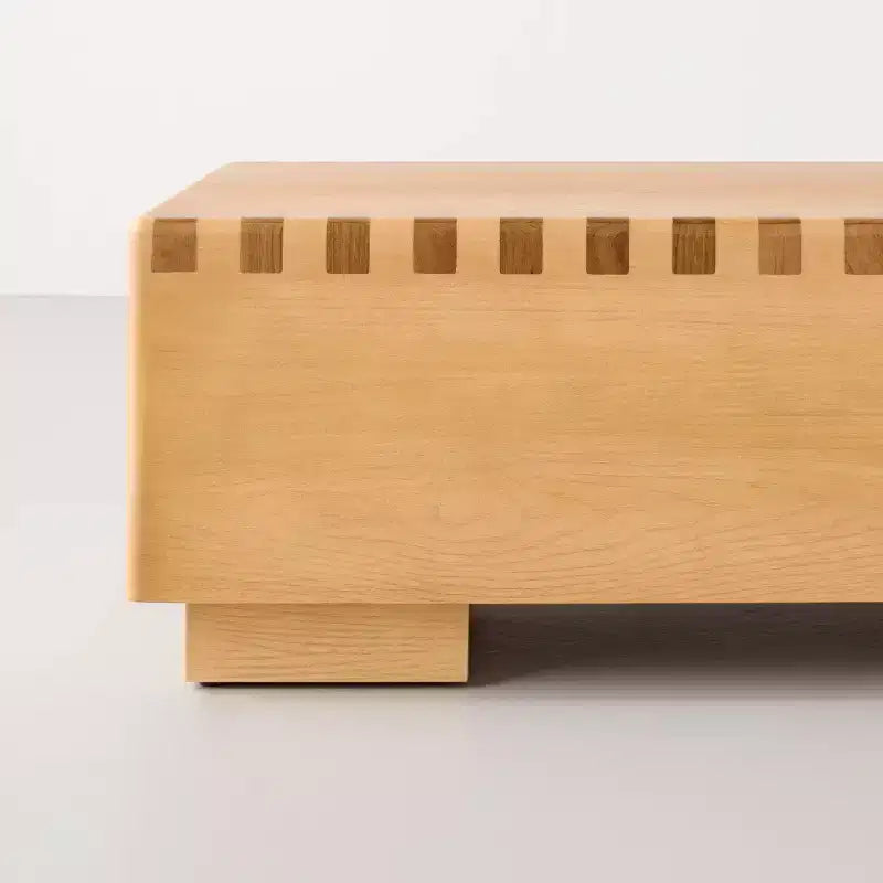 Coffee Table, Natural Light Brown Poplar Wood with Soft-Edge Design