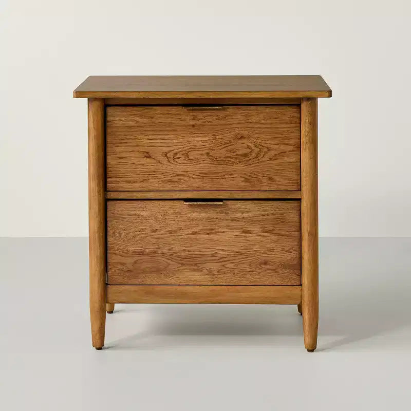 Wood and Cane 2-Drawer Nightstand, Aged Oak Finish