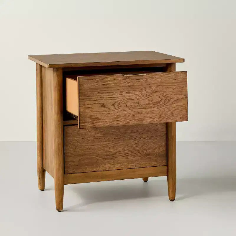 Wood and Cane 2-Drawer Nightstand, Aged Oak Finish