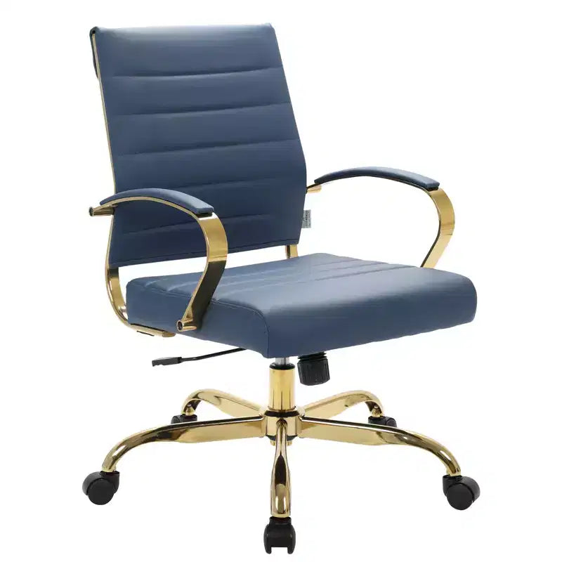 Leather Office Chair with Gold Accents, Adjustable Height and Swivel Base, Ergonomic Design for Home Office
