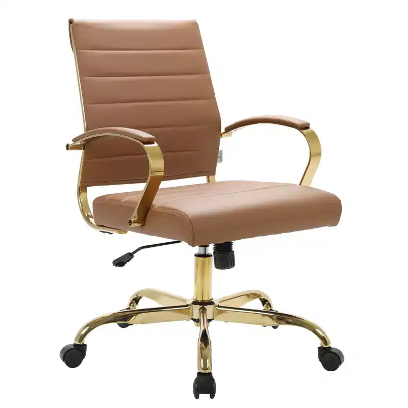 Leather Office Chair with Gold Accents, Adjustable Height and Swivel Base, Ergonomic Design for Home Office