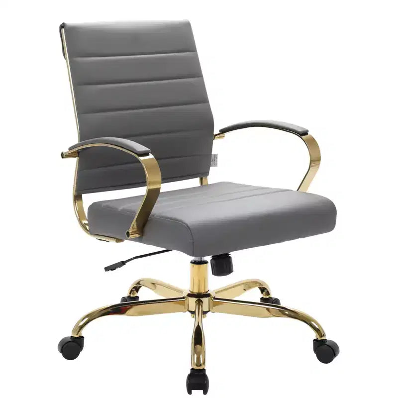 Leather Office Chair with Gold Accents, Adjustable Height and Swivel Base, Ergonomic Design for Home Office