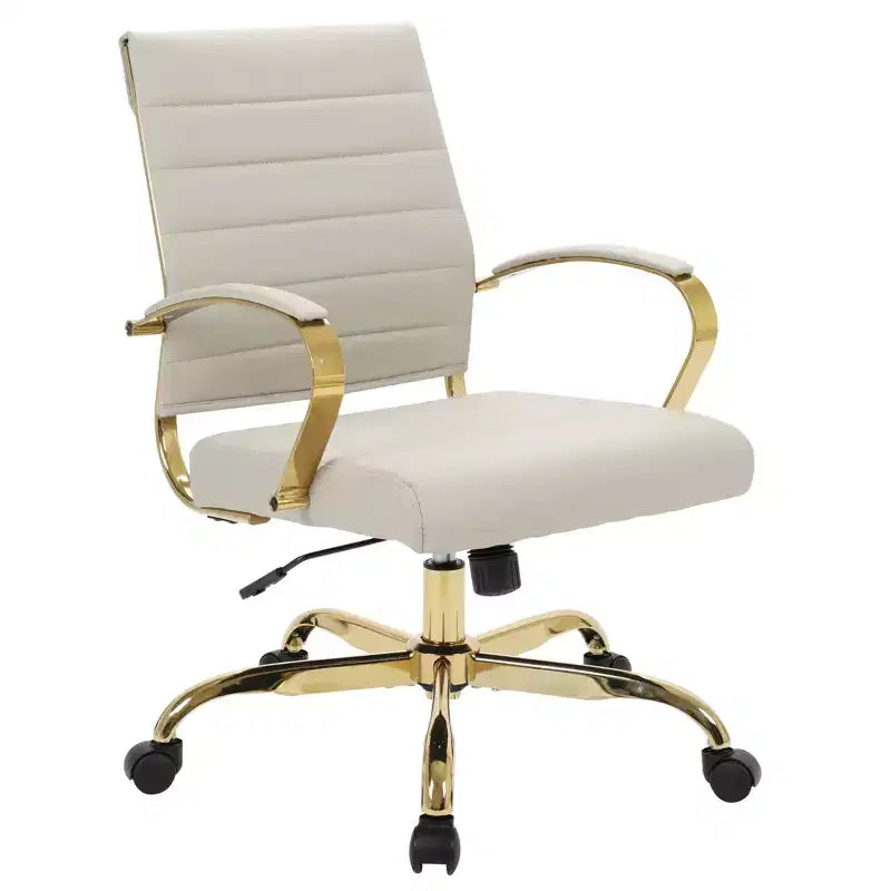 Leather Office Chair with Gold Accents, Adjustable Height and Swivel Base, Ergonomic Design for Home Office