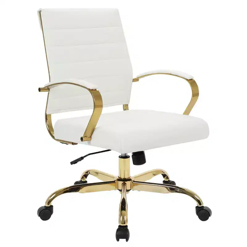 Leather Office Chair with Gold Accents, Adjustable Height and Swivel Base, Ergonomic Design for Home Office