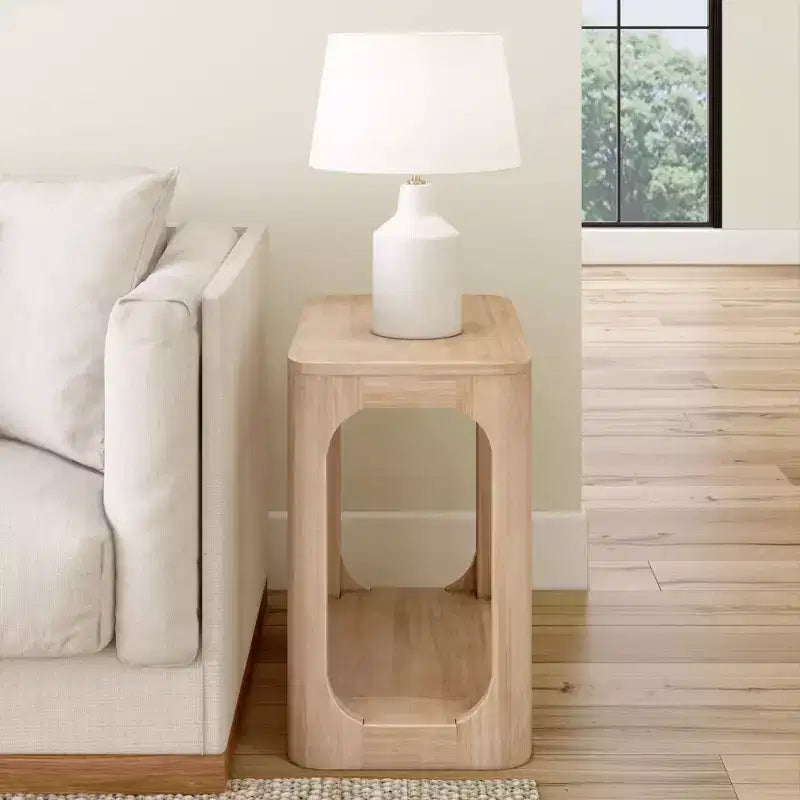Rectangular Side Table with Bottom Shelf, Slim Design for Living Room