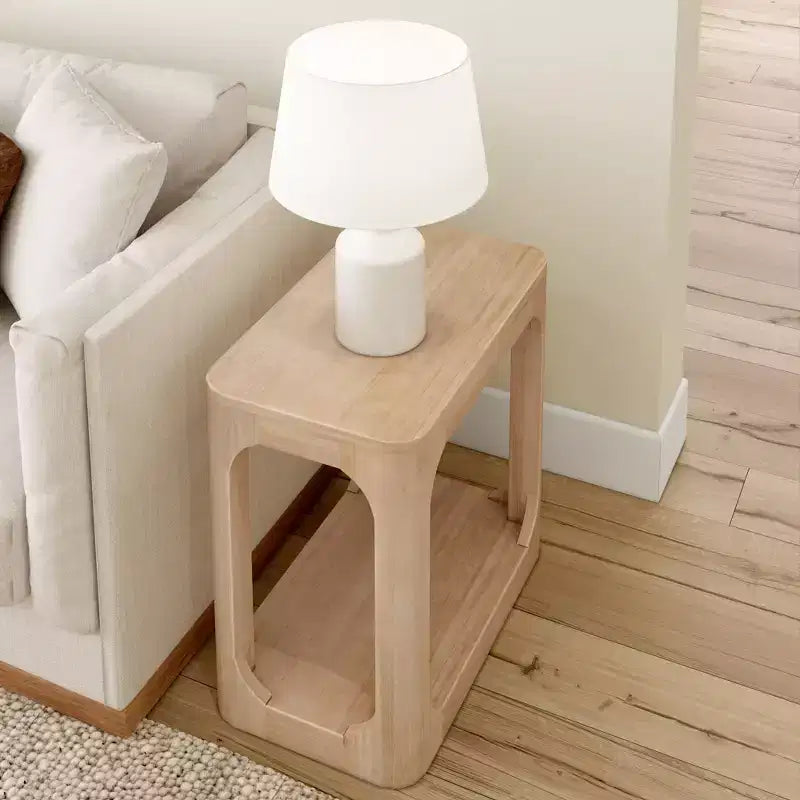 Rectangular Side Table with Bottom Shelf, Slim Design for Living Room