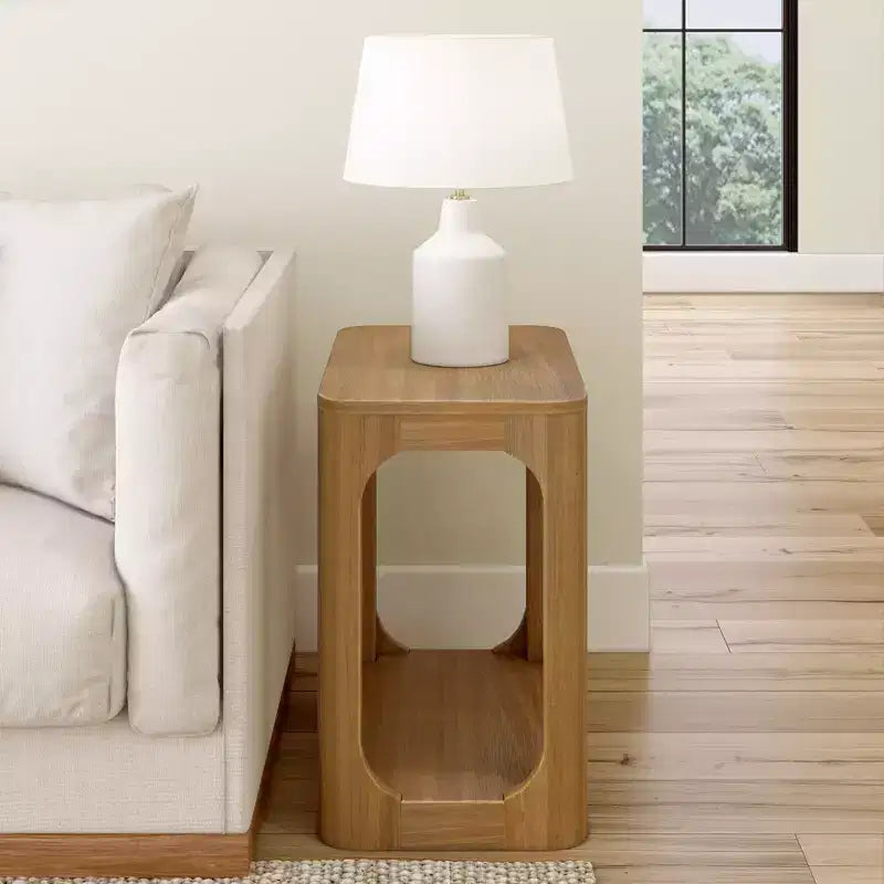Rectangular Side Table with Bottom Shelf, Slim Design for Living Room