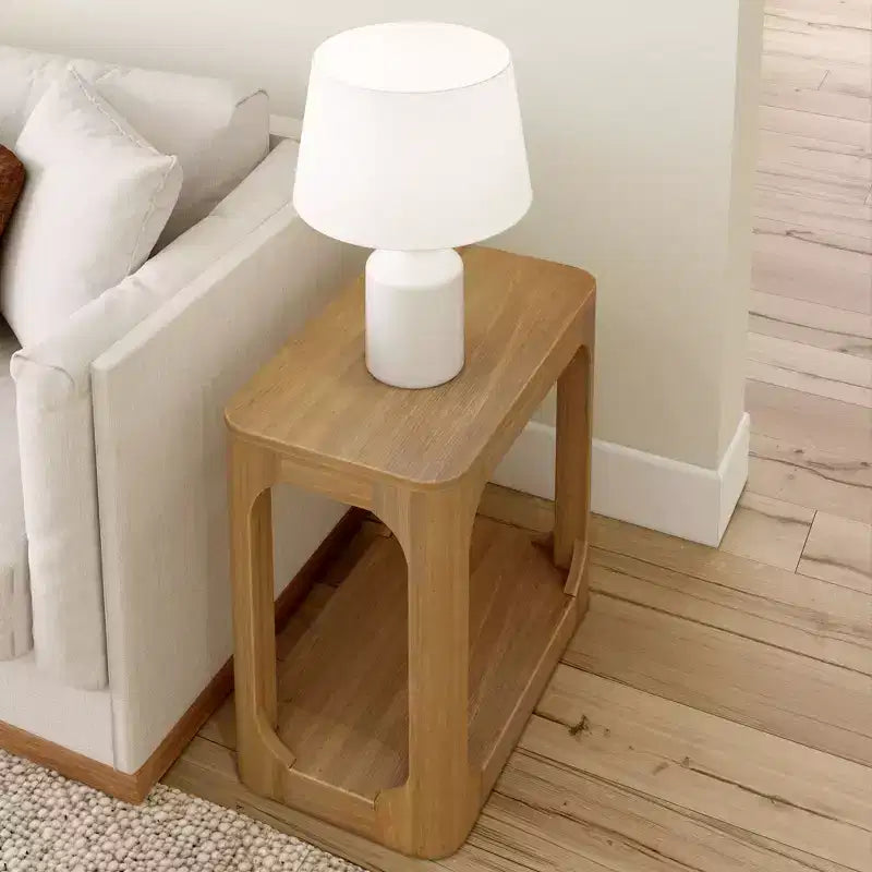 Rectangular Side Table with Bottom Shelf, Slim Design for Living Room