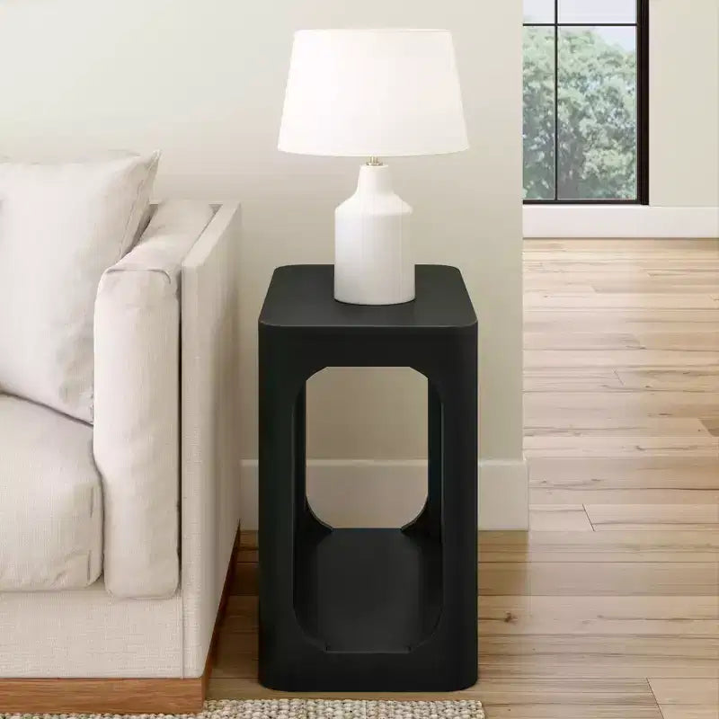 Rectangular Side Table with Bottom Shelf, Slim Design for Living Room