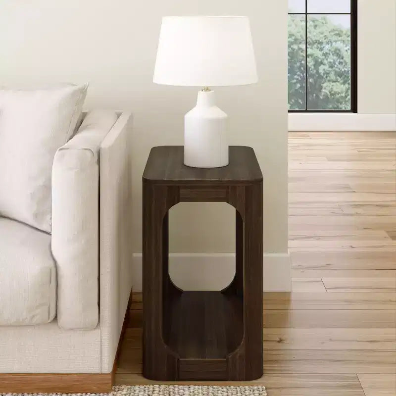 Rectangular Side Table with Bottom Shelf, Slim Design for Living Room