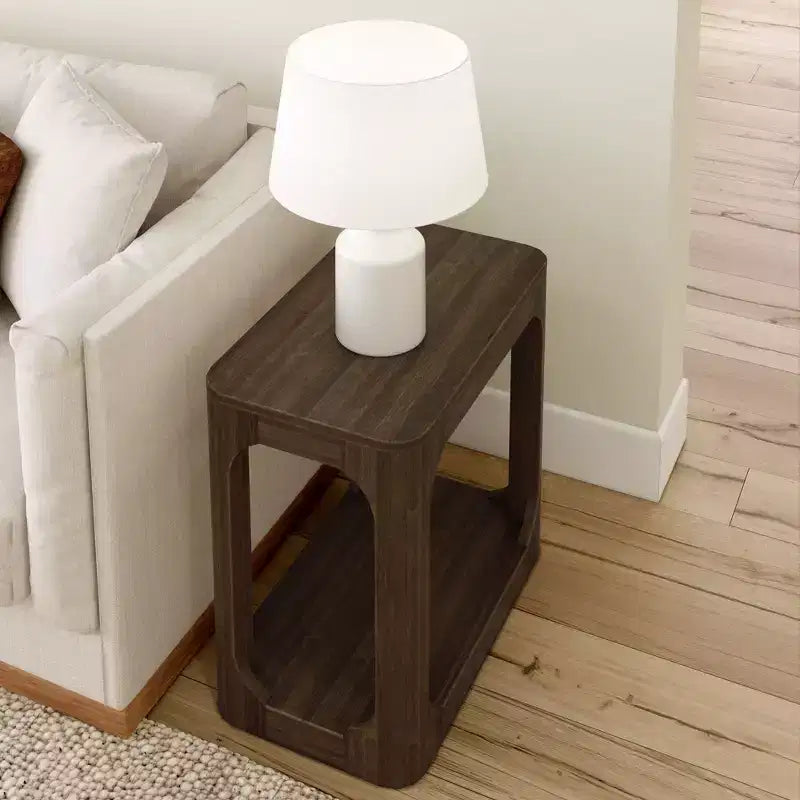 Rectangular Side Table with Bottom Shelf, Slim Design for Living Room