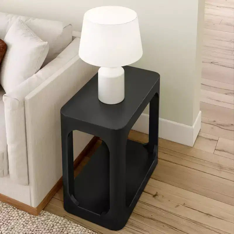 Rectangular Side Table with Bottom Shelf, Slim Design for Living Room