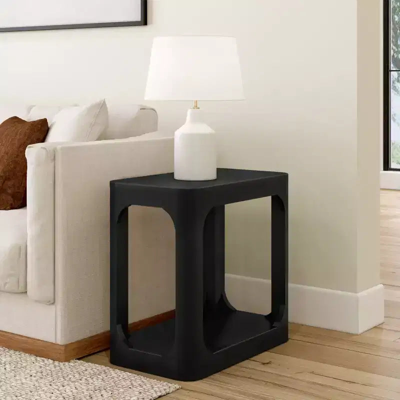 Rectangular Side Table with Bottom Shelf, Slim Design for Living Room
