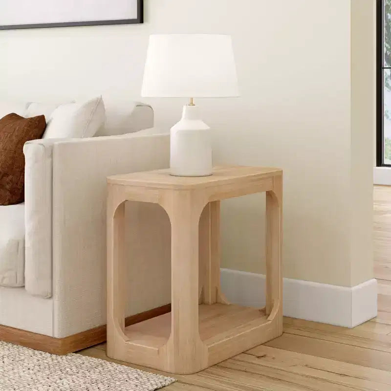 Rectangular Side Table with Bottom Shelf, Slim Design for Living Room