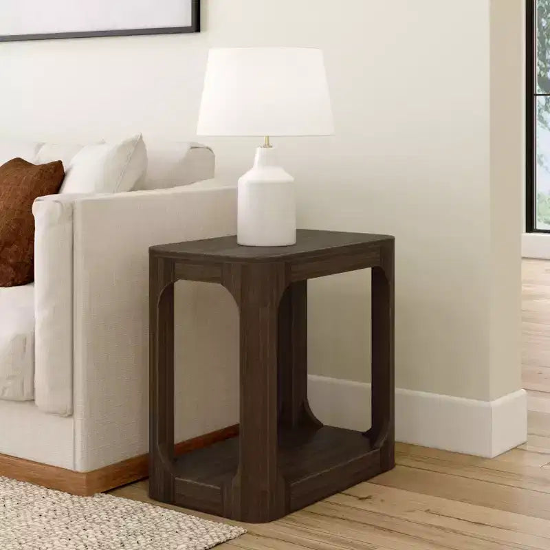 Rectangular Side Table with Bottom Shelf, Slim Design for Living Room