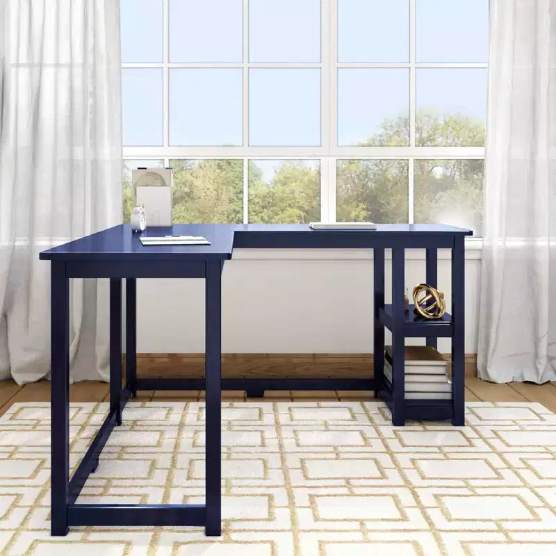 Solid Wood L-Shaped Corner Desk with Storage Shelves for Home Office, Gaming, Computer