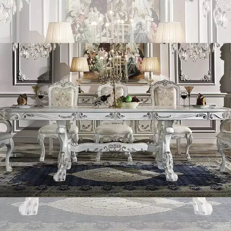 Large Rectangular Dining Table, Bone White Finish, Seats 8