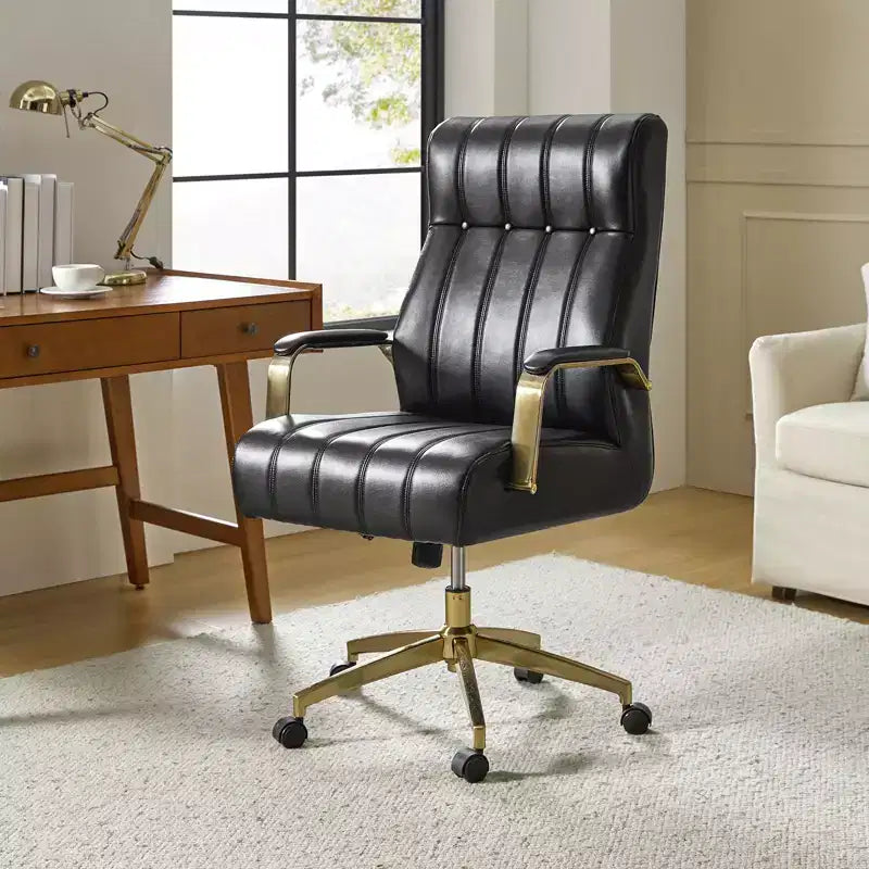 Modern Leather Swivel Tilting Office Chair with Channel Tufted Design
