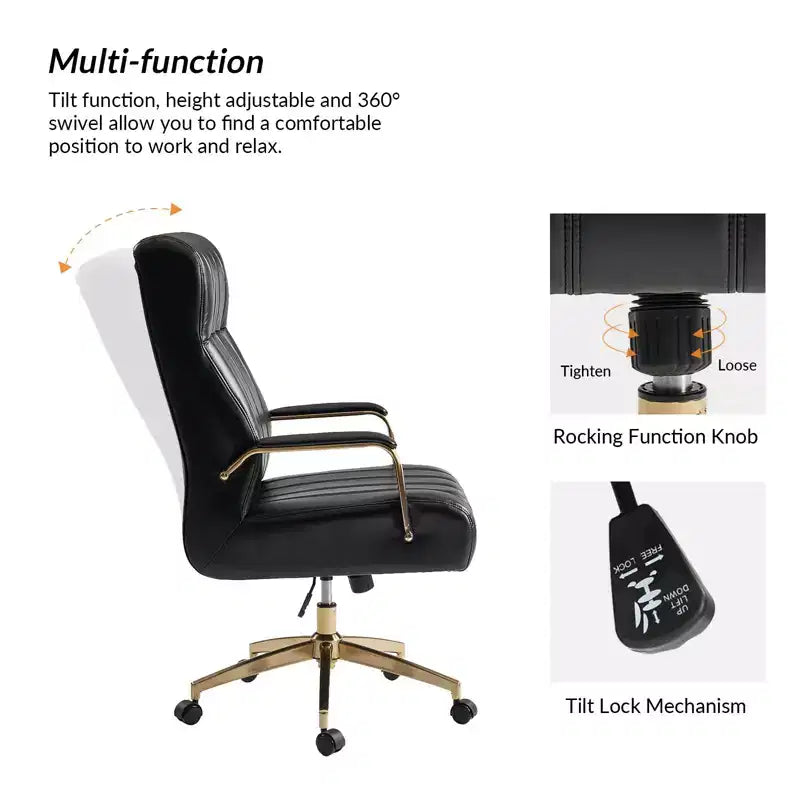 Modern Leather Swivel Tilting Office Chair with Channel Tufted Design