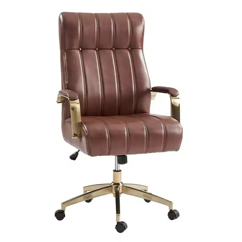 Modern Leather Swivel Tilting Office Chair with Channel Tufted Design