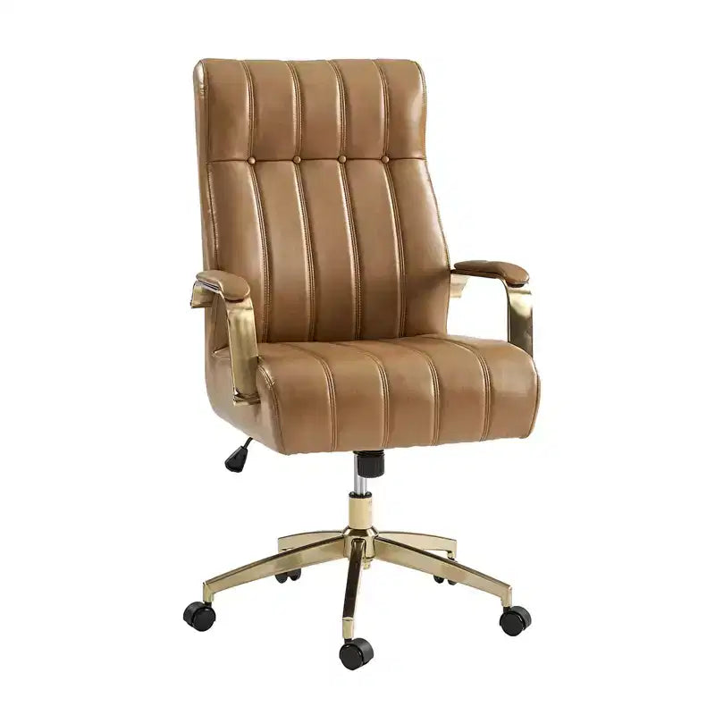 Modern Leather Swivel Tilting Office Chair with Channel Tufted Design