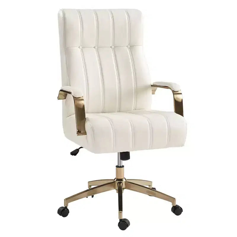 Modern Leather Swivel Tilting Office Chair with Channel Tufted Design