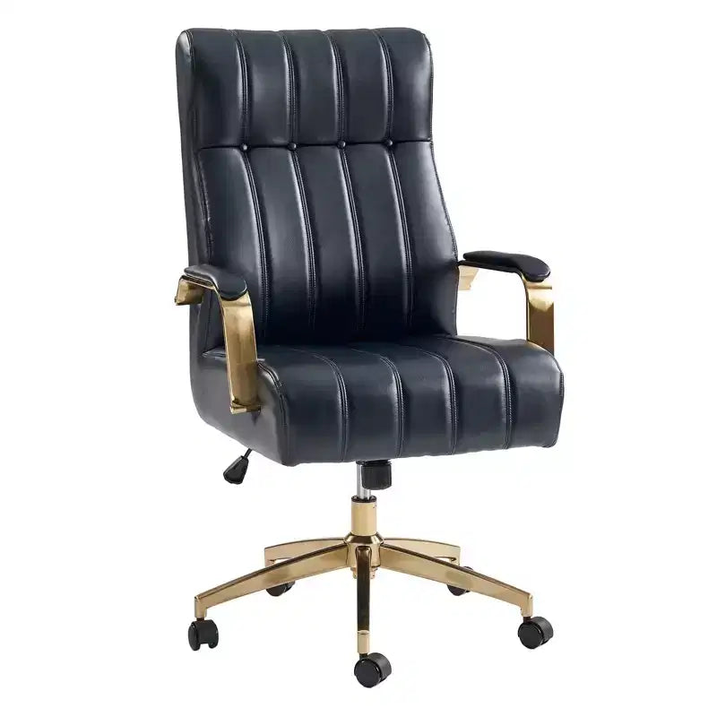 Modern Leather Swivel Tilting Office Chair with Channel Tufted Design