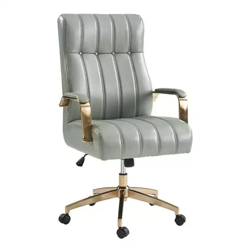 Modern Leather Swivel Tilting Office Chair with Channel Tufted Design