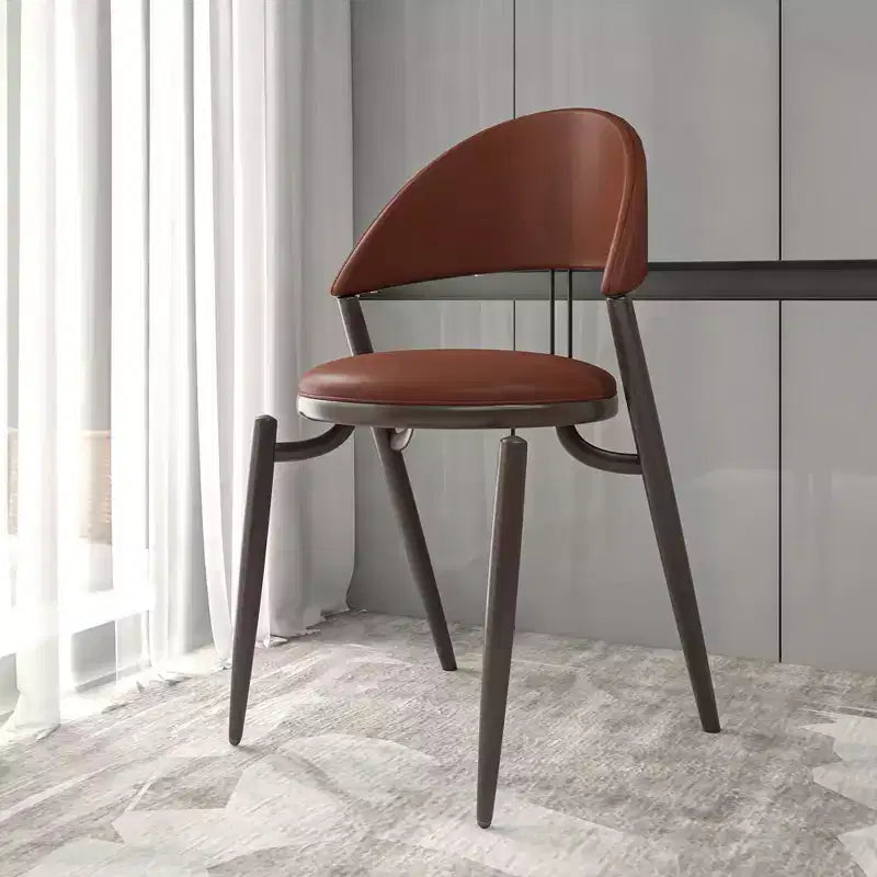 Modern Leather Dining Chair, Open Back Upholstered Accent Side Chair with Metal Legs, No Assembly