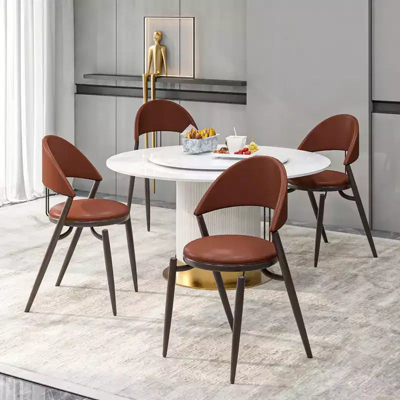 Modern Leather Dining Chair, Open Back Upholstered Accent Side Chair with Metal Legs, No Assembly