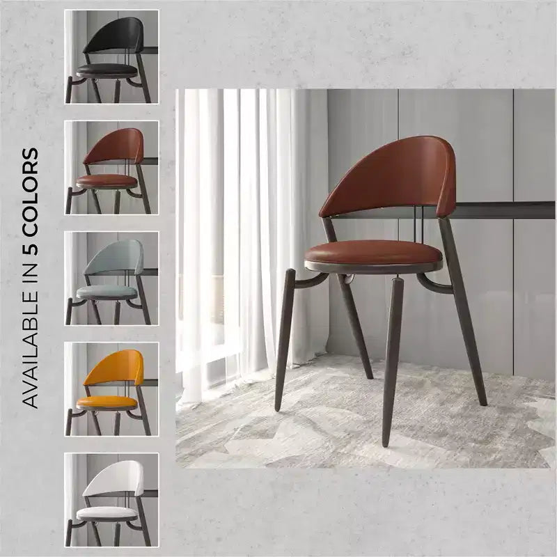 Modern Leather Dining Chair, Open Back Upholstered Accent Side Chair with Metal Legs, No Assembly