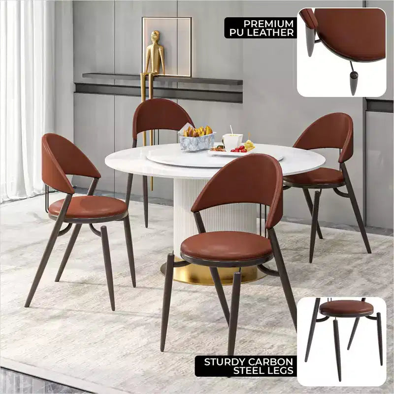 Modern Leather Dining Chair, Open Back Upholstered Accent Side Chair with Metal Legs, No Assembly