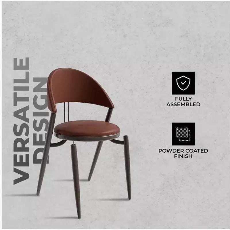 Modern Leather Dining Chair, Open Back Upholstered Accent Side Chair with Metal Legs, No Assembly