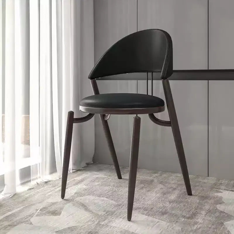 Modern Leather Dining Chair, Open Back Upholstered Accent Side Chair with Metal Legs, No Assembly
